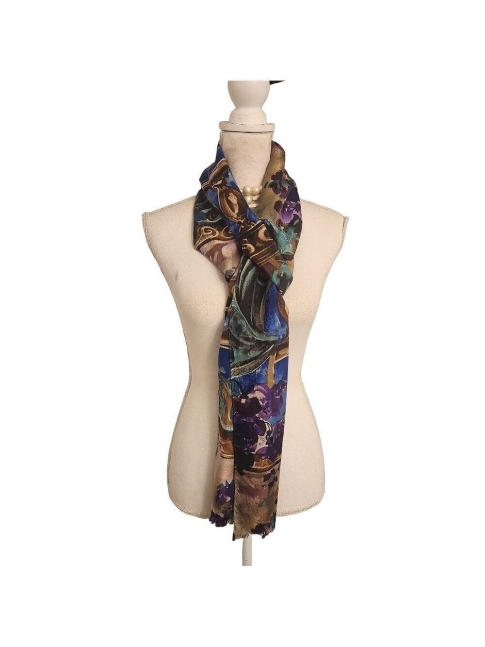Silk Floral Kerchief by New York Studio, 10"x88" Elegant Purple Art To Wear